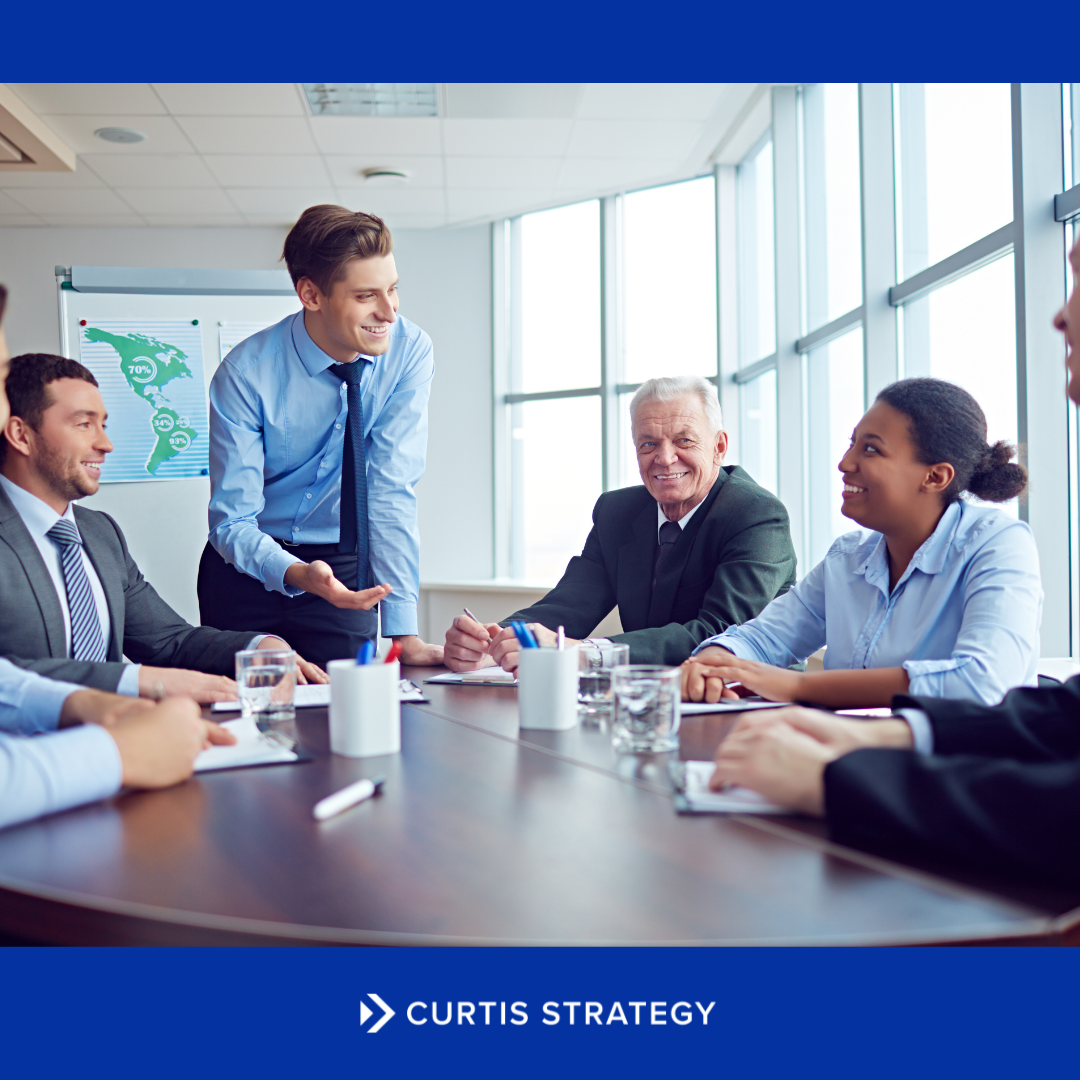 An association board governance meeting discussing strategic leadership goals.